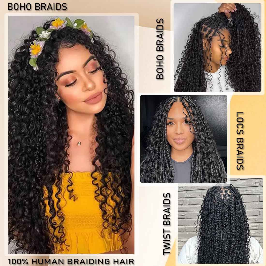 Human Braiding Hair for Boho Braids 18 Inch Deep Wave Bulk Brazilian Virgin Human Hair Extensions Gluless No Weft Bundle Wet and Wavy 100g Curly Bohemian Human Braiding Hair