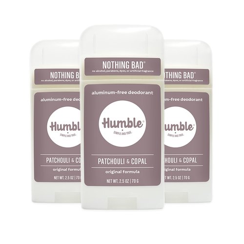 HUMBLE BRANDS Original Formula Aluminum-free Deodorant. Long Lasting Odor Control with Baking Soda and Essential Oils, Patchouli and Copal, Pack of 3