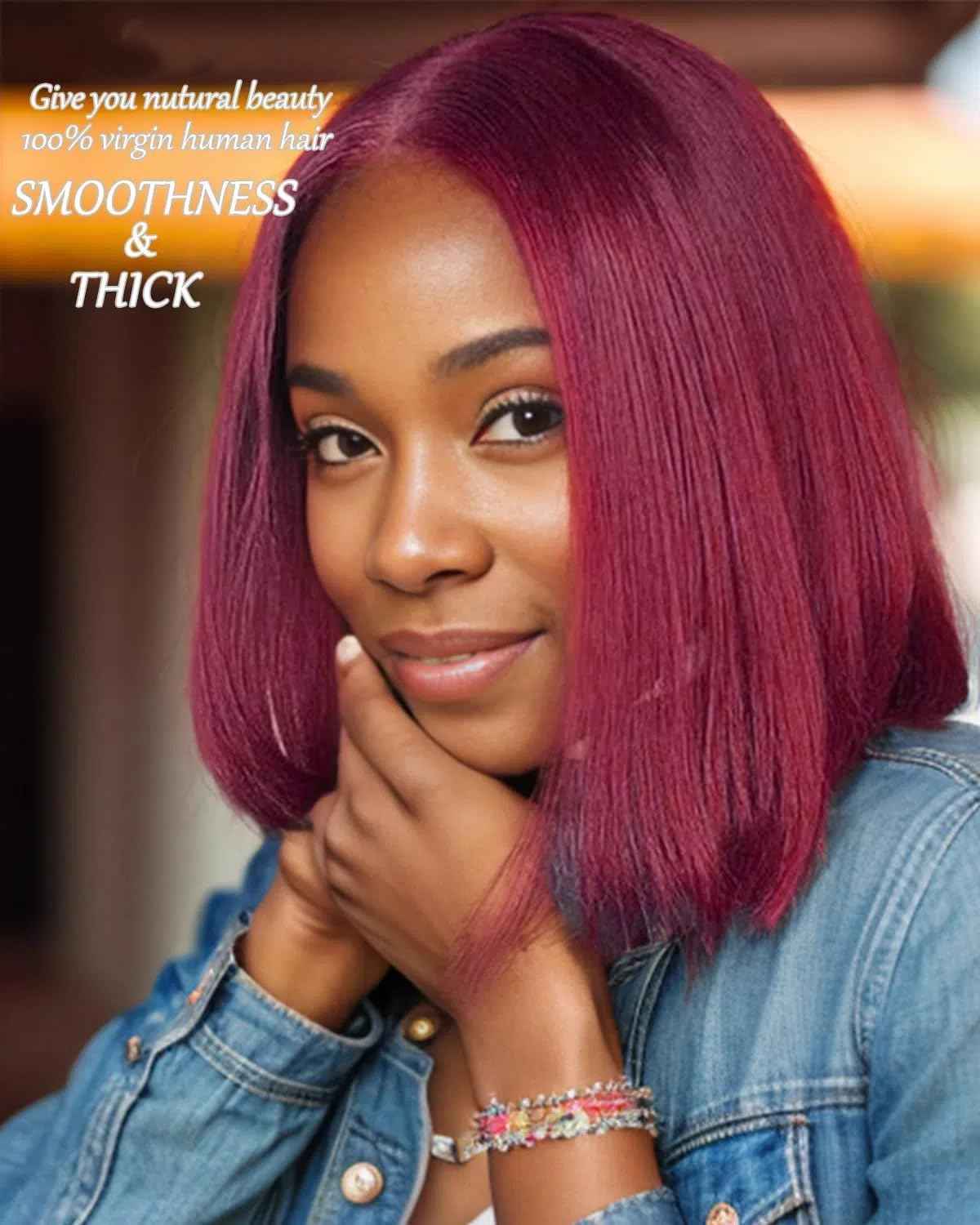 Selina 99J Burgundy Lace Front Wigs Human Hair Bob Wig Human Hair 4x4 Hd Lace Closure Wigs for Women Transparent Lace Wig 14 Inch