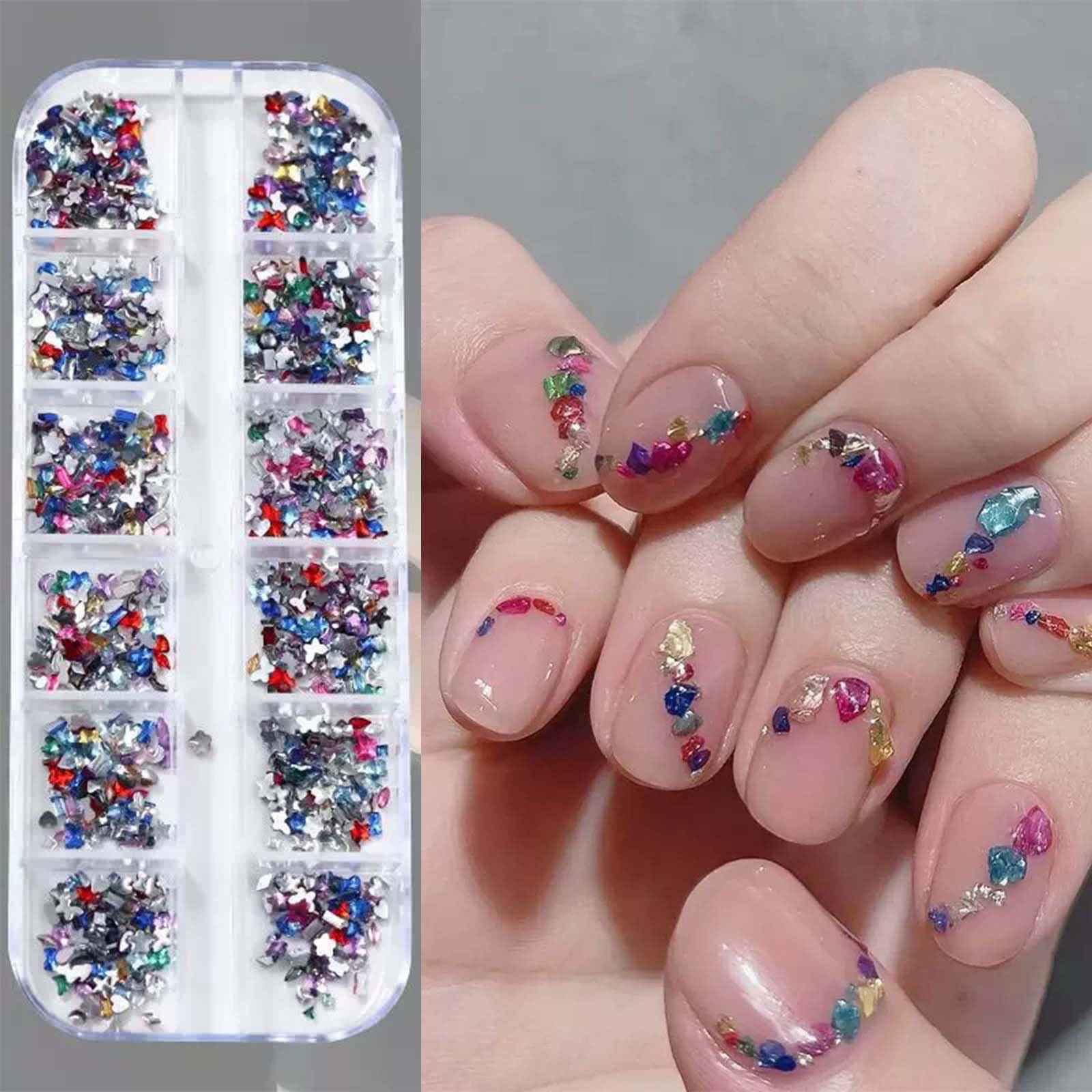 ONPRESS 4Boxes/48Gird 4000Pcs Colorful Rhinestones Nail Art Charms 3D Flatback Rhinestones for Nails Art Design Heart Star Flower Nail Diamonds Kawaii Nail Crafts Acrylic Diamonds for Women Manicure