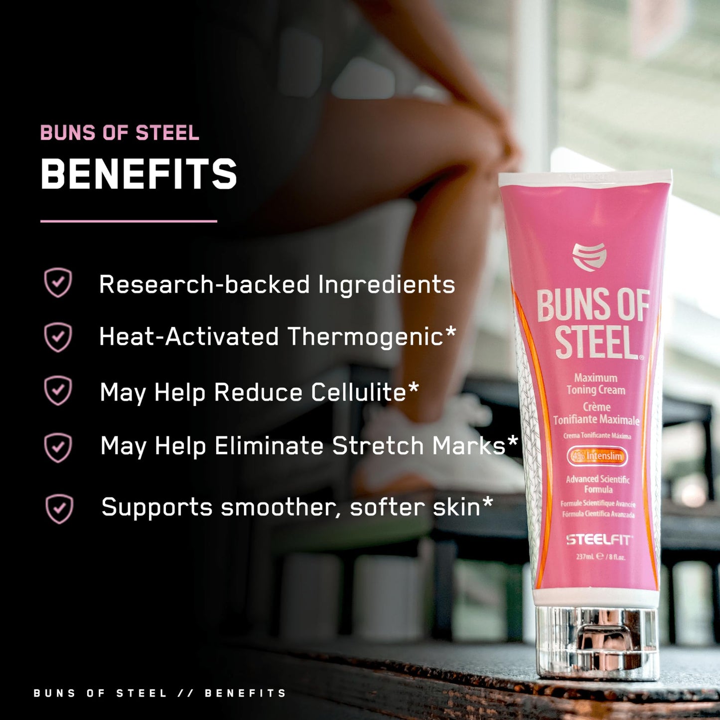 SteelFit Buns of Steel Cellulite Cream | 30-45 Days of Supply | Heat-Activated Maximum Definition Cream for Tight & Toned Glutes | Firming Body Lotion for Pre & Post Workout