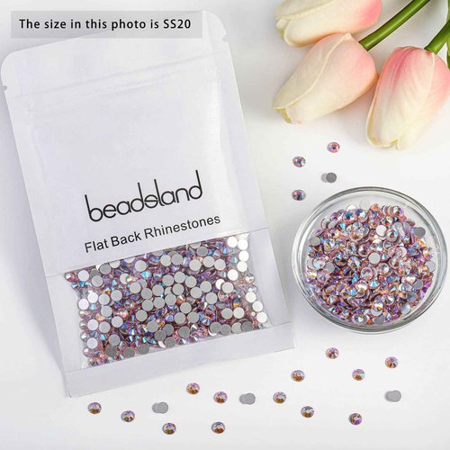 Beadsland 2880pcs Flat Back Crystal Rhinestones Round Gems for Nail Art and Craft Glue Fix, Light Pink AB, SS20,4.6-4.8mm