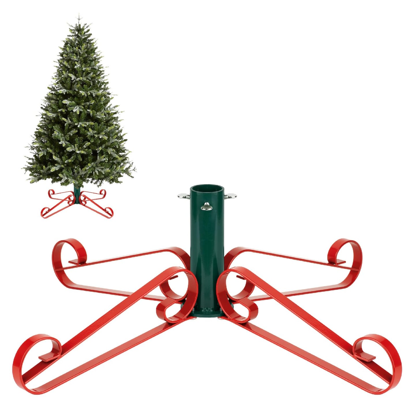 Christmas Tree Stand for Artificial Trees 4 to 8 Foot Christmas Fake Tree Holder for Green & Red Indoor Outdoor Party Christmas Tree Ornaments Fits Up to 1.4" Xmas Tree Trunks