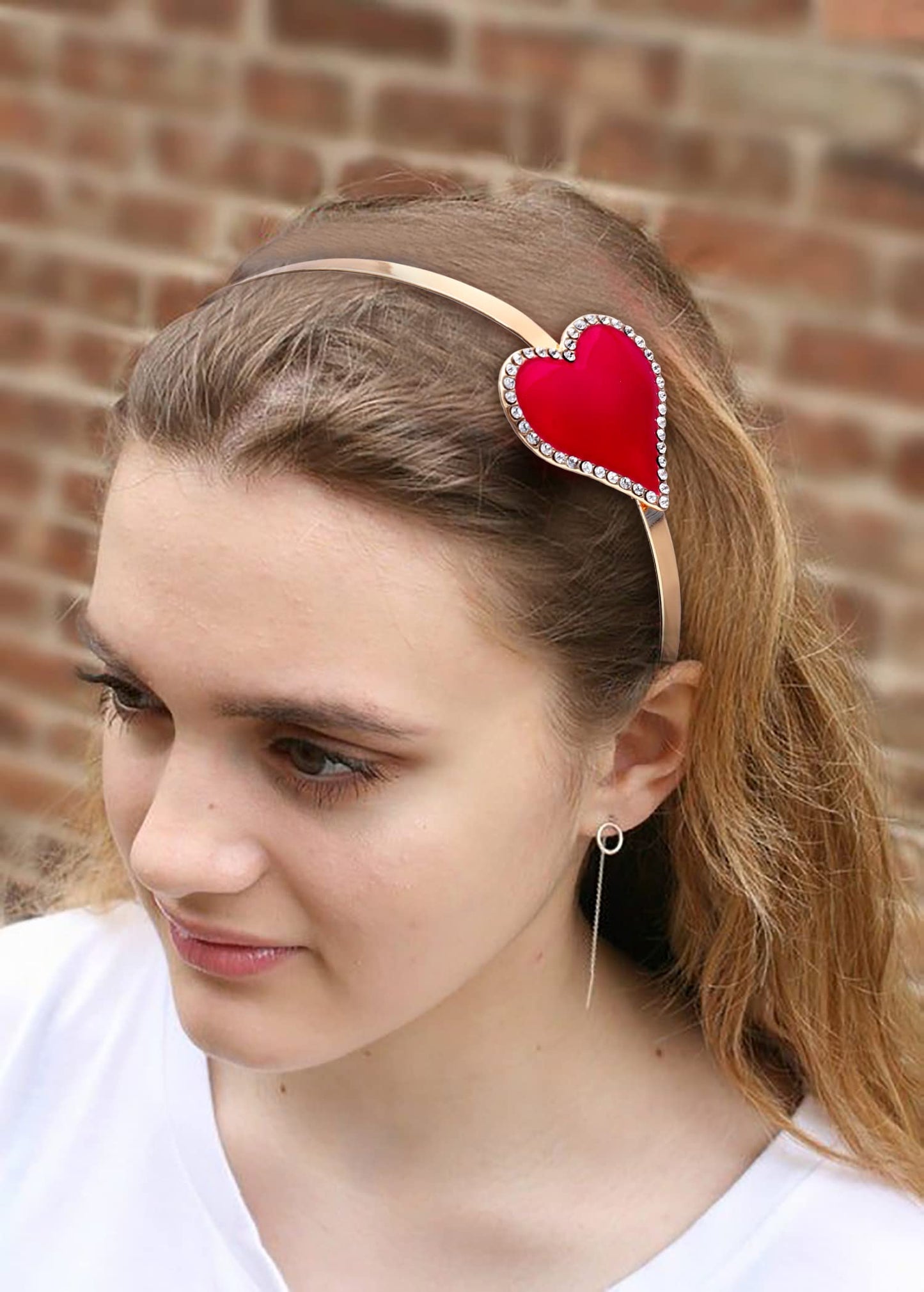 CENAPOG Valentine's Day Heart Headband Sparkly Rhinestone Enamel Heart Shaped Spring Headband for Women Girls