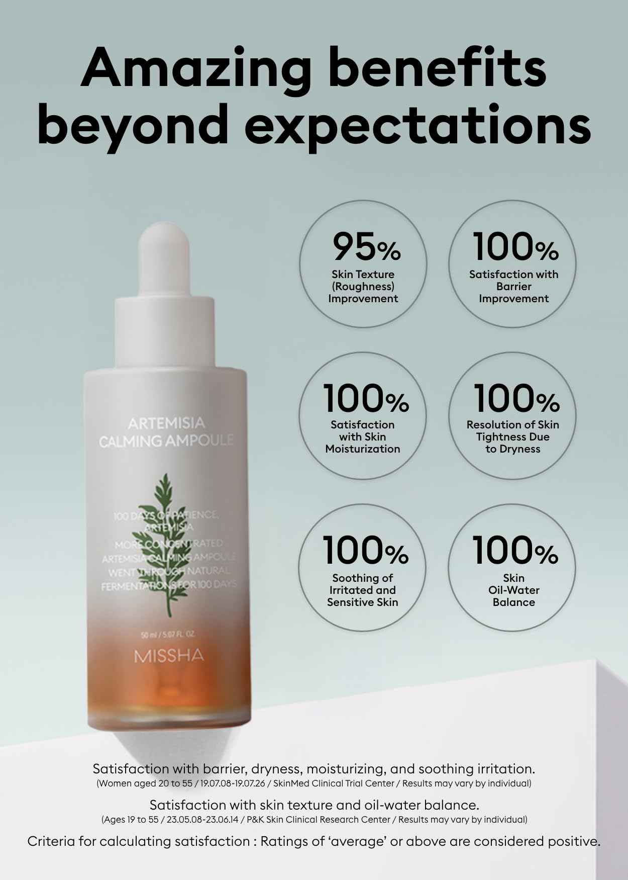 MISSHA Artemisia Calming Ampoule 1.69 Fl oz / 50ml - Face Serum for Sensitive Skin, Korean Skin Care with Double-Fermented Mugwort Extract, Soothes Redness, Acne & Irritation