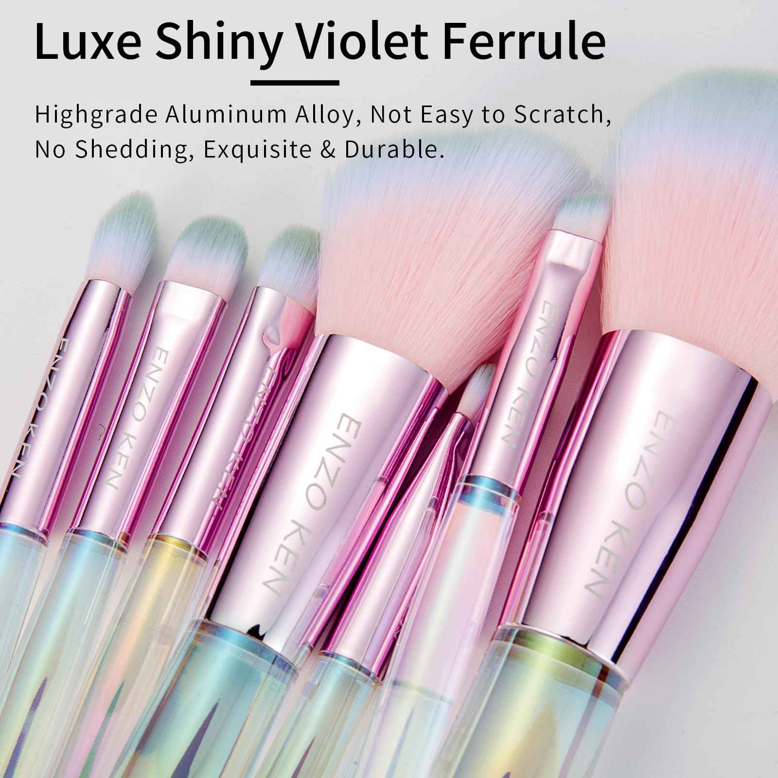 Rainbow Crystal Makeup Brushes Set Professional, Vegan Makeup Brush Set with Case by ENZO KEN, Bedazzled Cosmetic Brushes Makeup Set, Sparkly Make up Brushes Set Professional, Makeup Brush Set Vegan.