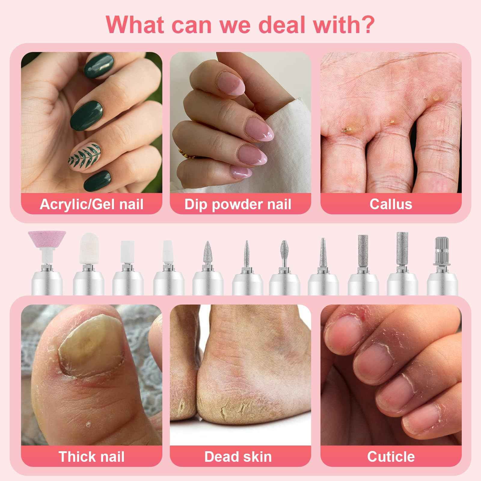 Nail Drill Machine Electric 45000RPM Rechargeable Portable Nail Drill Kit DIY Nail File Electric with Smart LCD Screen for Gel Nail Manicure and Pedicure Reflective Body etc(Crimson)