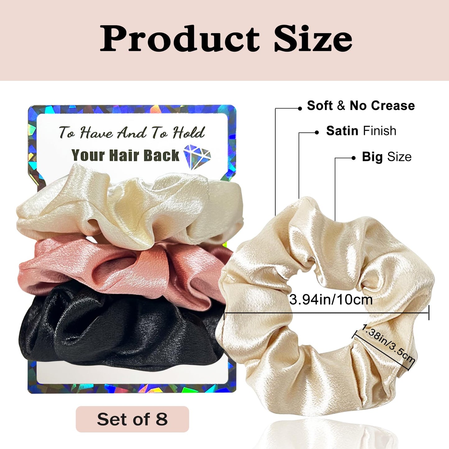 Banugo 24Pcs Satin Bridesmaid Scrunchies, Soft Bachelorette Hair ties, 8 Pack Bridesmaids Gifts, Bachelorette Party Favors (Rose Gold, Black, Beige)