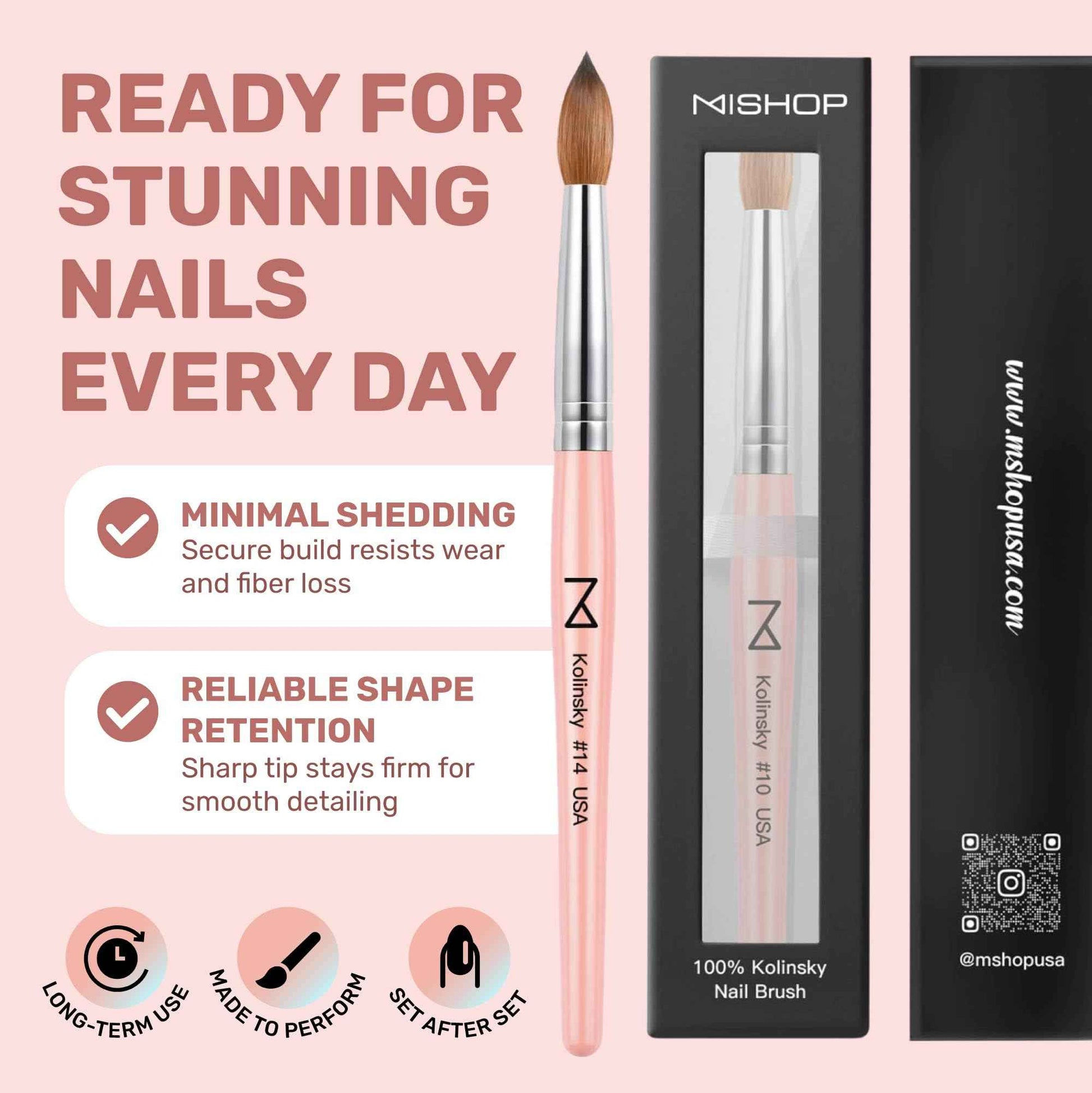 M – Majesti Pink 100% Kolinsky Acrylic Nail Brush | Professional Acrylic Sculpting & Application Brush | Handcrafted Premium Nail Art Tool for Nail Technicians (#14)