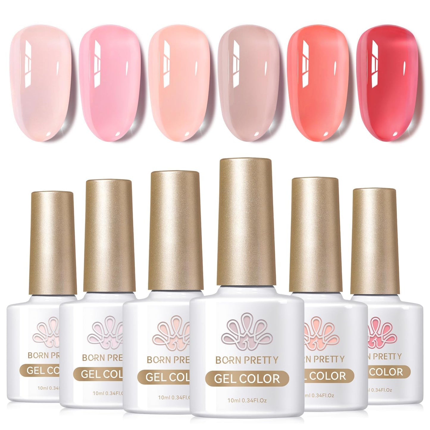 Born Pretty Jelly Gel Nail Polish Set Sheer Jelly Nude Pink Gel Polish Crystal Transparent Gel Polish Set Nail Art Varnish Manicure Collection Gift Set 10ML 6PCS