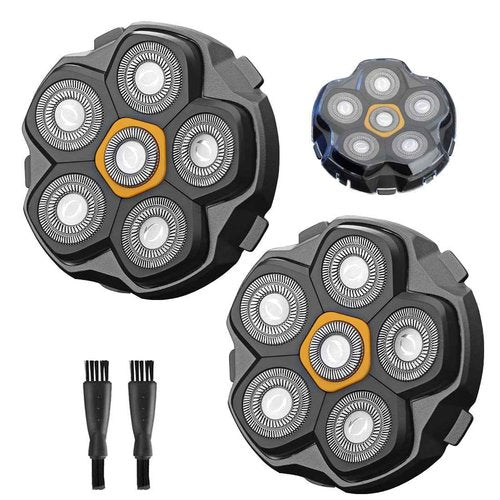 2 Pcs 6 Blade Magnetic Replacement Shaving Head, Washable Shaver Blade Heads Replacement for Head Shaver Razor for Men