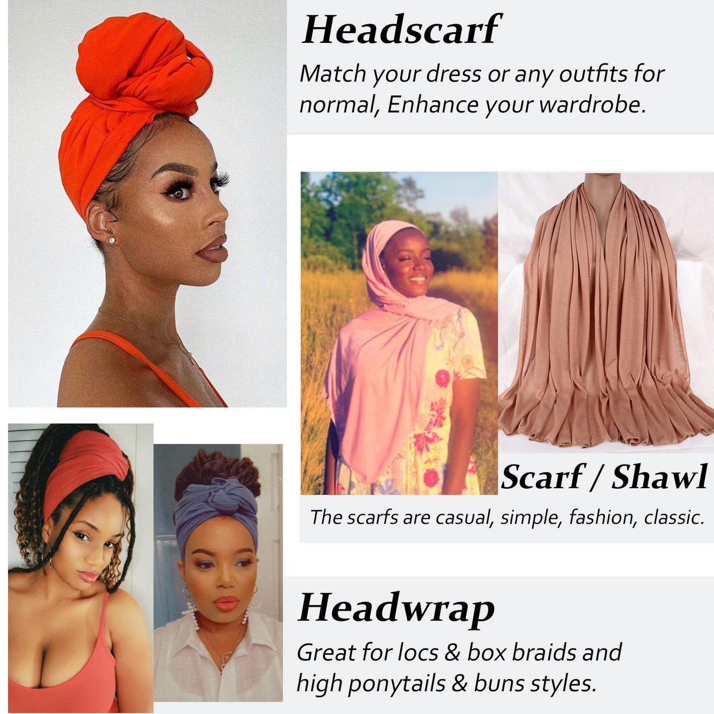 XTREND 1 Piece Head Wrap Stretch African Turban for Women Fashion Headwear Extra Long Hair Scarf Caps Bohemian Headwraps Soft Breathable Turbans Tie (Camel)