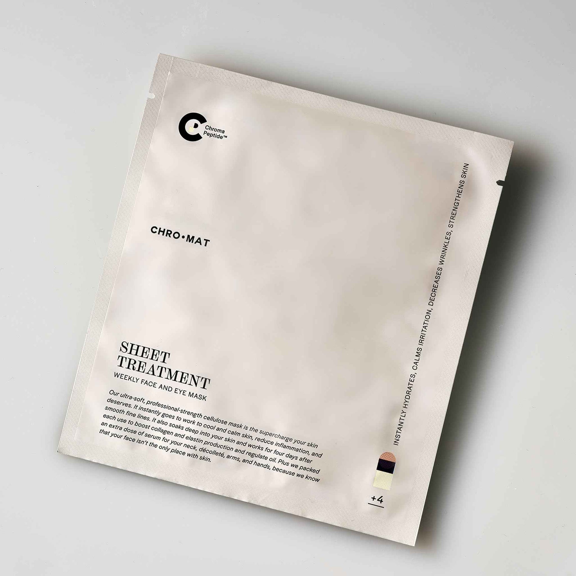 CHROMAT Sheet Treatment – 4 Pack Sheet Mask – Face & Eye Mask with Chroma Peptide, Fucoreverse, Tens’Up & Lyocell - Hydrating & Smoothing