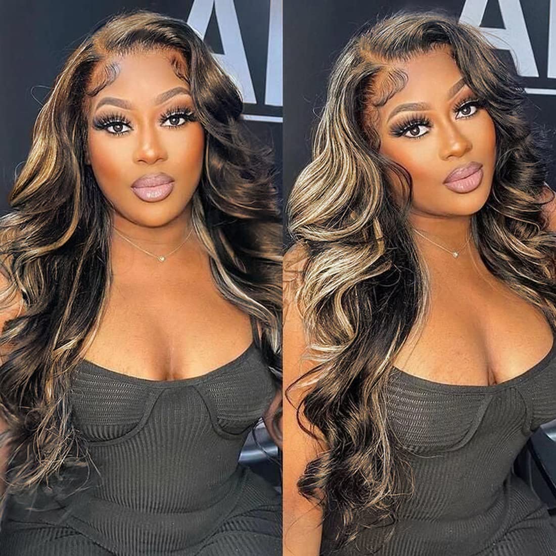 UNICE Bye Bye Knots Glueless Wig Body Wave 7x5 Pre Cut Lace Front Wigs Human Hair Bleached Knots Balayage Black Blonde Highlights Put on and Go Human Hair Wig Pre Plucked 150% Density 20 inch