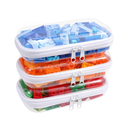 SXS LACONIC Clear Hard Plastic Zipper Case,Transparent Double Zippers Hard Pouch with 3pcs,Portable Travel Organizer Bin for Toy Storage