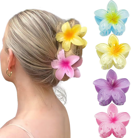 GQLV Large Nonslip Flower Hair Claws - 4PCS Strong Hold Clips for Thick Hair, Hawaiian Banana Clips for Thin Hair, Cute Hair Accessories for Women