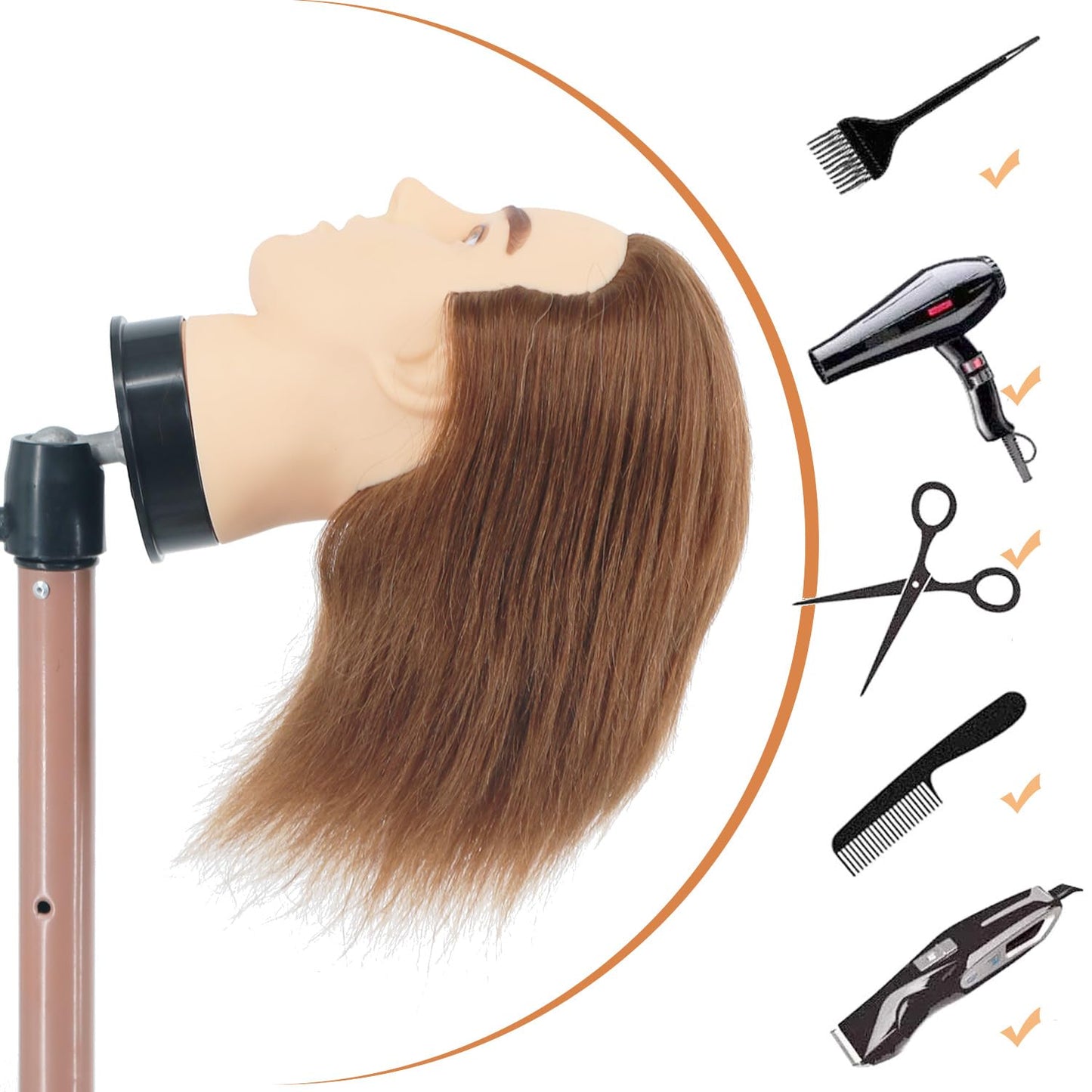 Male Mannequin Head with Human Hair 12'' Barber Mannequin Head Practice Male Haircut 100% Manikin Head Doll Head for Hairdresser Cutting Styling with Clamp Stand (Brown)