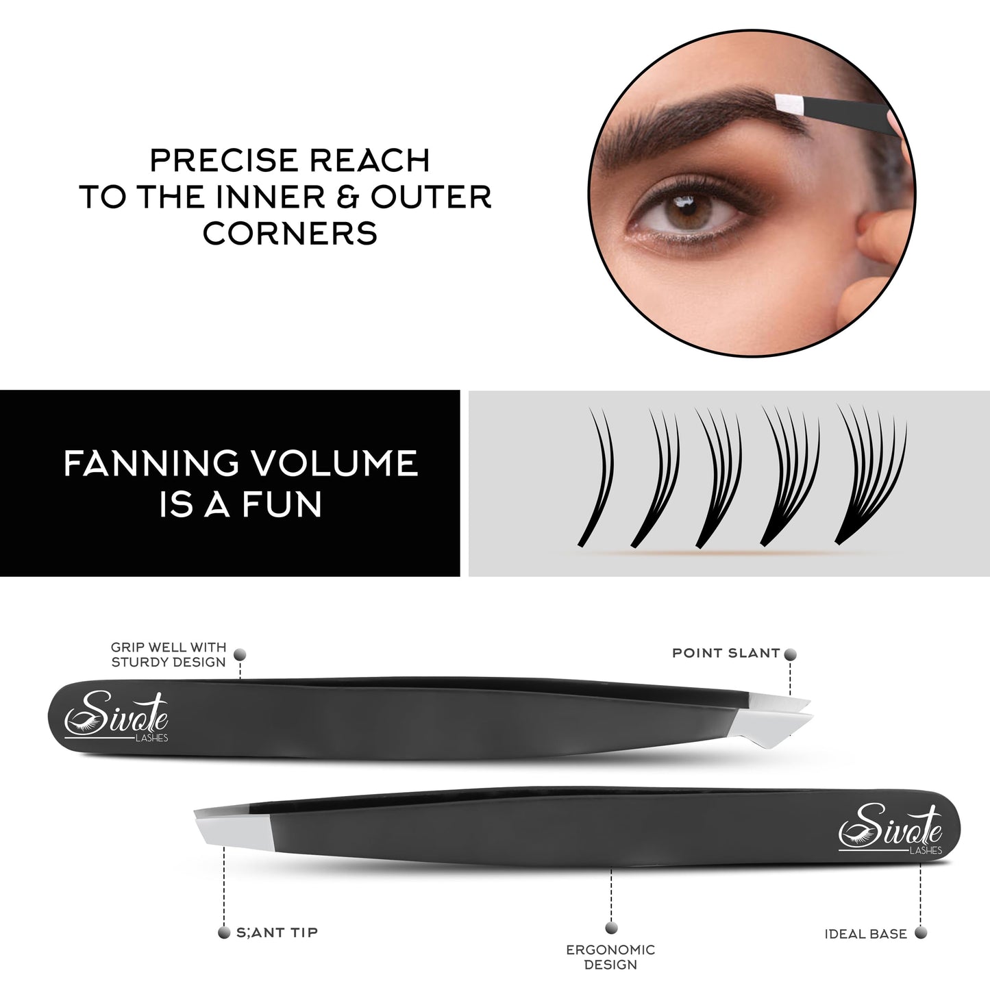 SIVOTE 4-Pack Eyebrow Tweezers for Women – Professional Tweezers for Facial Hair & Chin Hair Removal – Stainless Steel Precision Tweezers for Men and Women in Black