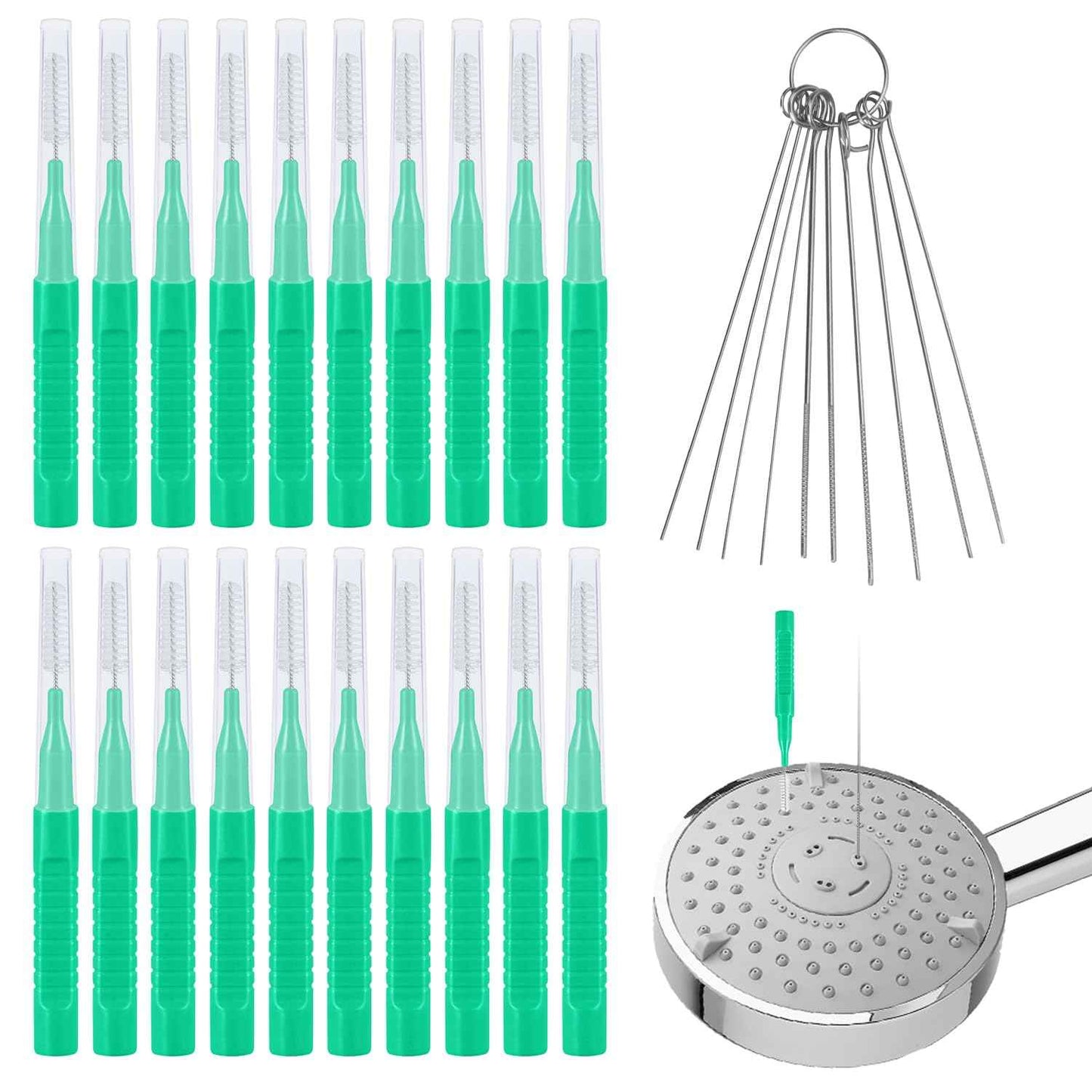 30pcs Shower Head Cleaner Tools, Shower Head Cleaning Brushes Multi-Sized Shower Head Cleaner Picks for Small Hole Anti-Clogging Cleaning Brush for Gap Nozzle Slot (Green)