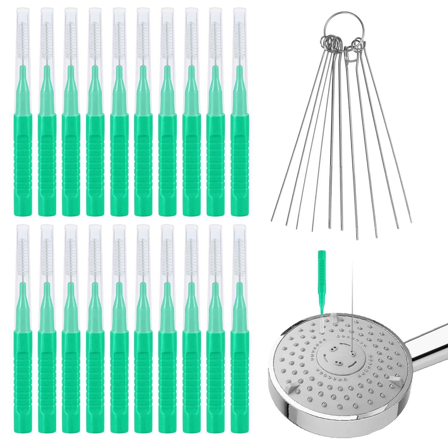 30pcs Shower Head Cleaner Tools, Shower Head Cleaning Brushes Multi-Sized Shower Head Cleaner Picks for Small Hole Anti-Clogging Cleaning Brush for Gap Nozzle Slot (Green)