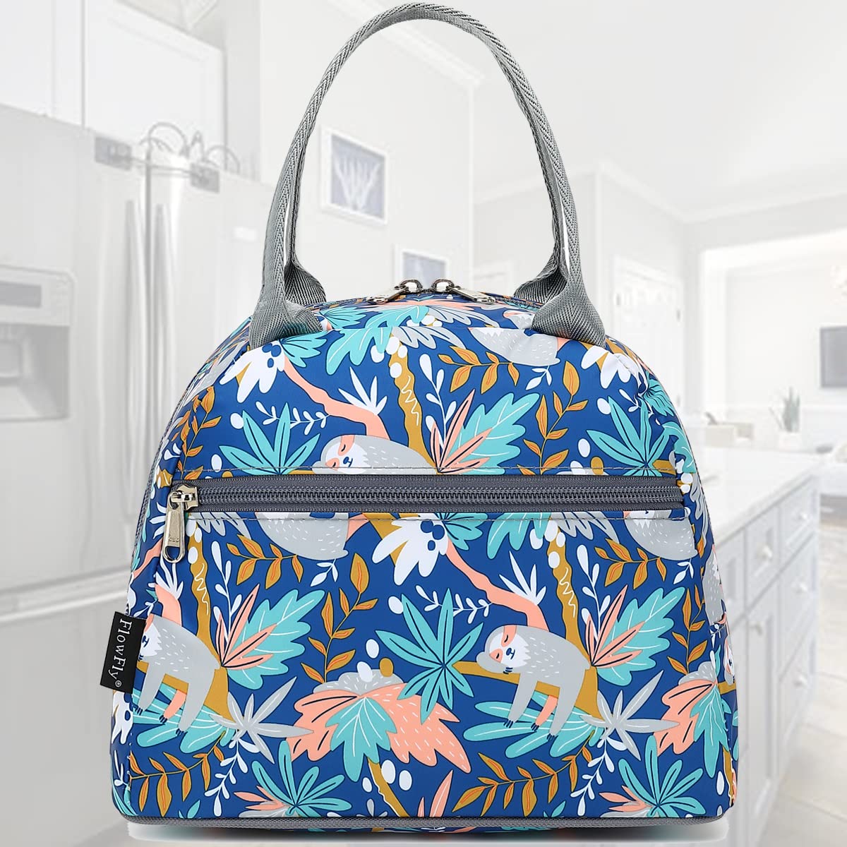 FlowFly Lunch Bag Tote Bag Lunch Organizer Lunch Holder Insulated Lunch Cooler Bag for Women/Men,Sloth