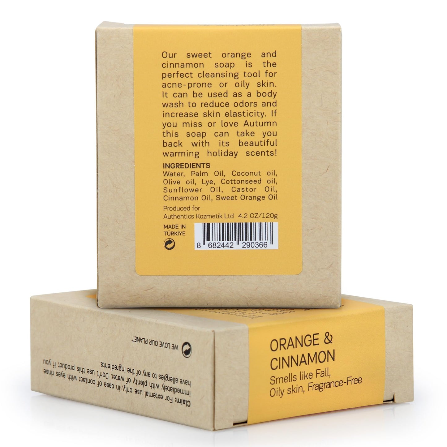 AUTHENTIC BATH & SOAP - Orange Cinnamon Soap Bar - Cold Processed, Natural, Face & Body Wash for Oily, Acne-prone skin, Men & Women, Cruelty Free, Vegan. (Pack of 2) 4.2 Oz Each