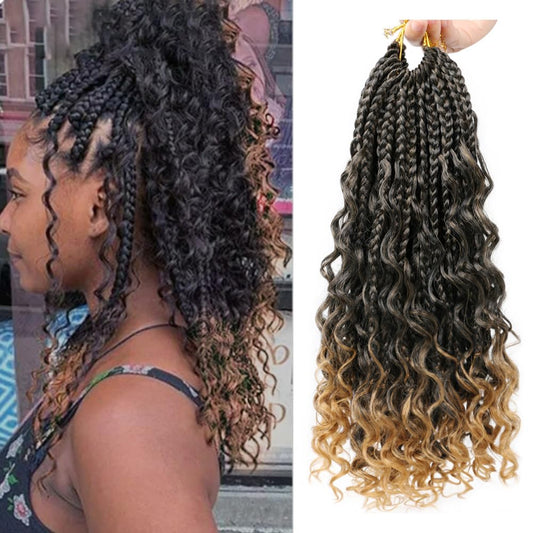 14 Inch Goddess Box Braids Crochet Hair 1 Pack Bohemian Crochet Hair Boho Box Braids with Curly Ends 3X Crochet Braids Synthetic Braiding Hair for Black Women (14 Inch(pack of 1), T27#)