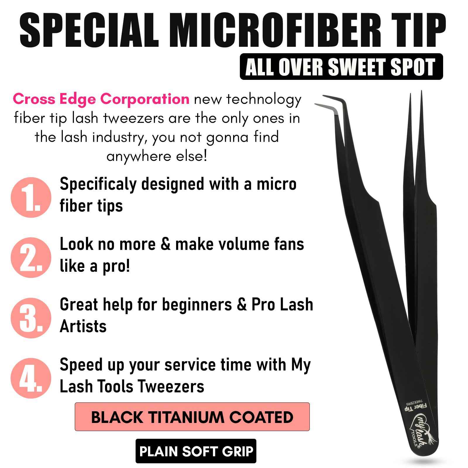 My Lash Tools 2Pcs Fiber Tip Lash Tweezers for Eyelash Extensions and Straight Isolation Tweezer Set – Professional Precision Fan Making, Mega Volume Boot Lashing, Classic & Mink Eyelashes, Black