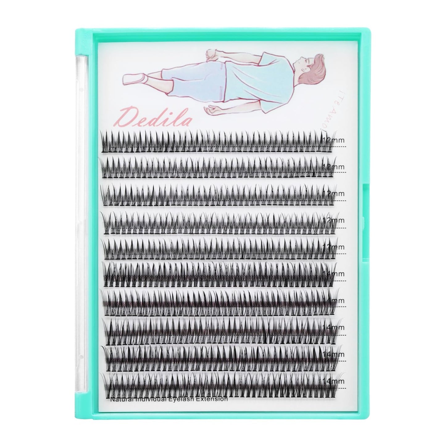 Dedila Large Tray-Grafted Wide Stem Individual False Eyelashes Thick Base 120 Clusters D Curl Natural Long Volume Eye Lashes Extensions Dramatic Look 8-20mm Available (Fishtail-12-14mm Kit)