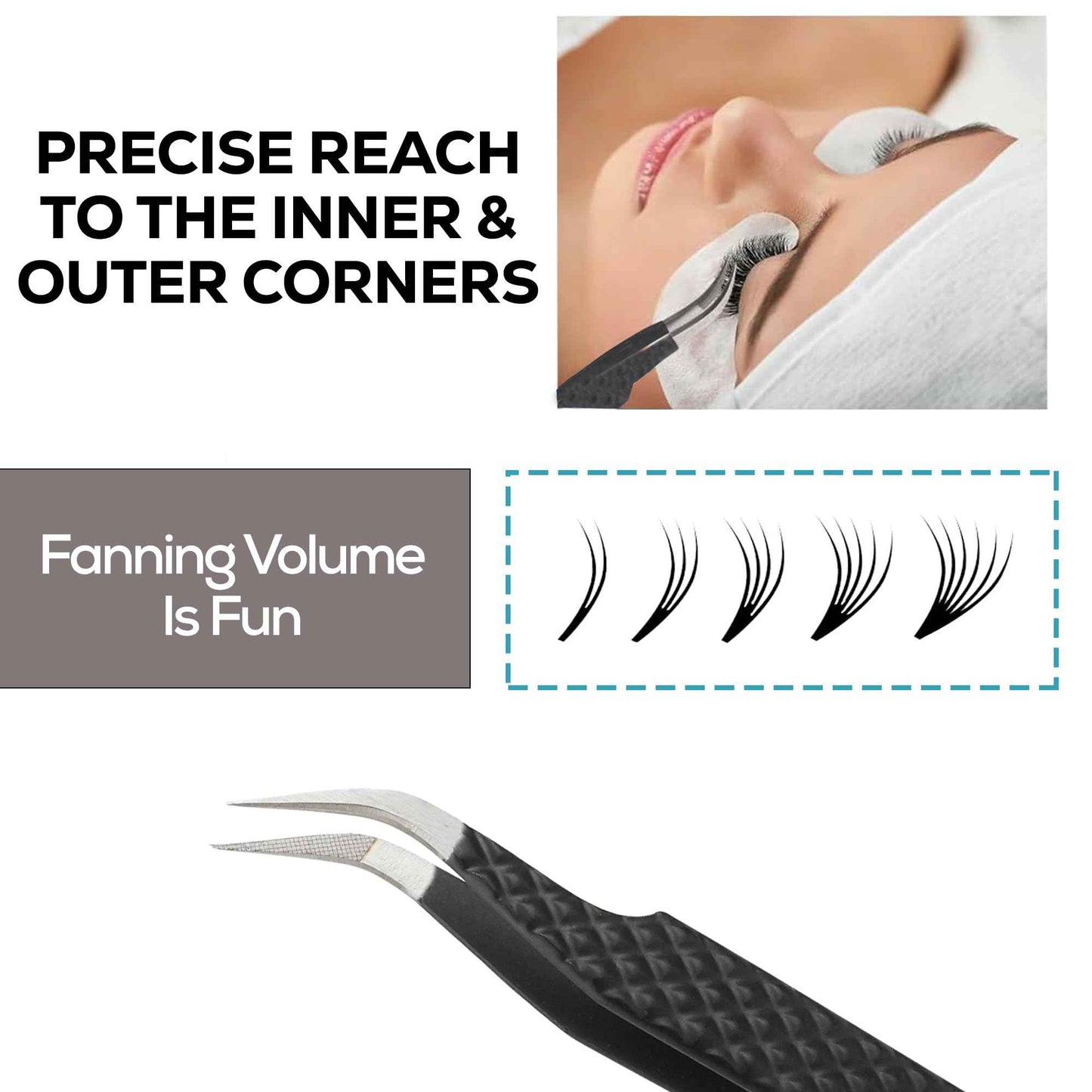 PRISTINE PLUCK 5-Piece Eyelash Extension Tweezers Set Precision Lash Tweezers with Anti-Slip Grip with fiber tip lash tweezers Tools for Lash Artists & eyelash tweezers for women (eyelash set black)