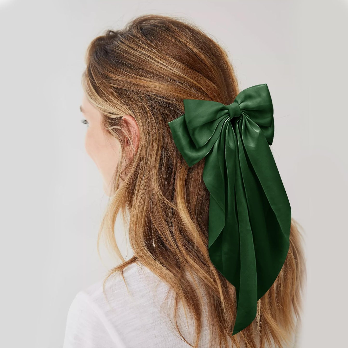 Large Hair Bows for Grass Green Women Silky Satin Hair Bow Hair Clips Long Tail French Hair Ribbon Coquette Bows Hair Accessories for Girls