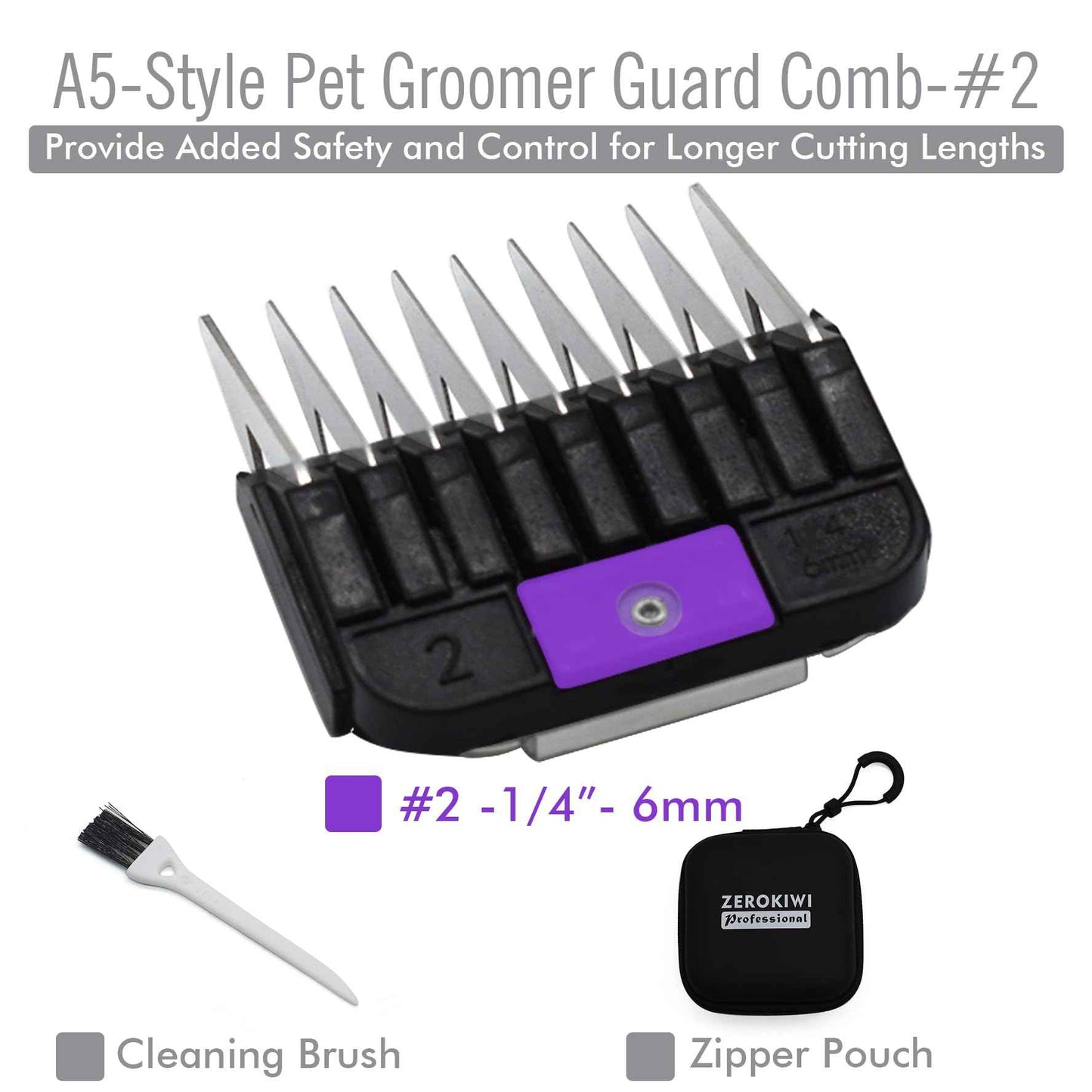 Professional A5-Style Animal Clipper Stainless Steel Color-Coded Snap-on Attachment Guard Guide Comb, 1/8"-1" Compatible with Wahl KM Series Oster A5 Andis Detachable Blade Pet Dog Groomers (#2-1/4")