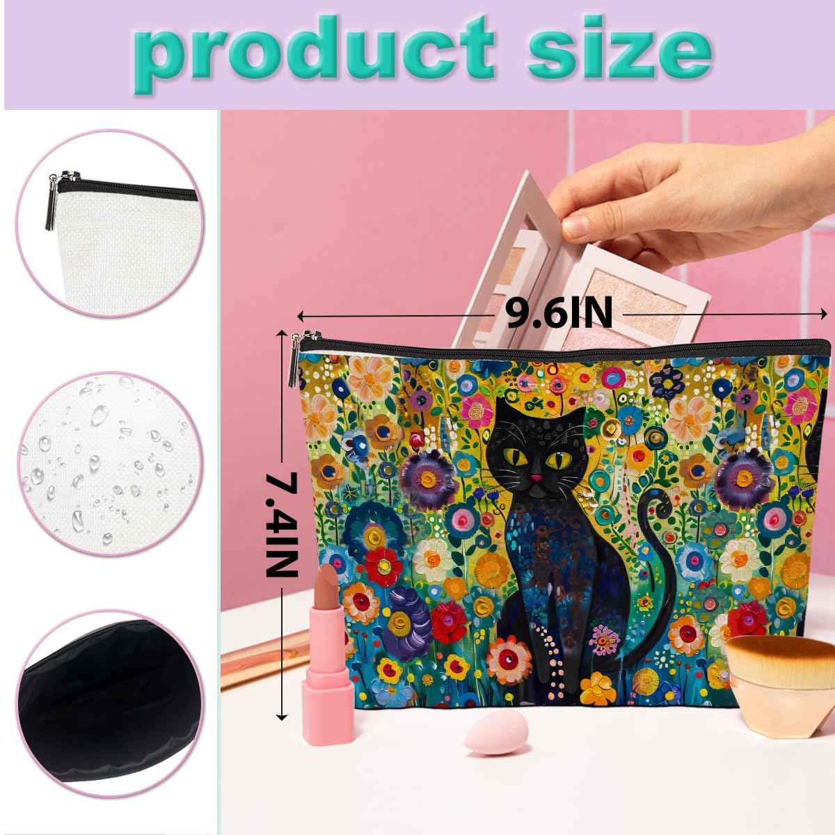 Floral Garden Cat Makeup Bag Cat Lover Gifts Cosmetic Bag Cat Gifts Cat Themed Gifts for Women Girls Daughter Friends Niece Aunt Travel Toiletry Bag Cat Mom Gifts Christmas Birthday Gifts