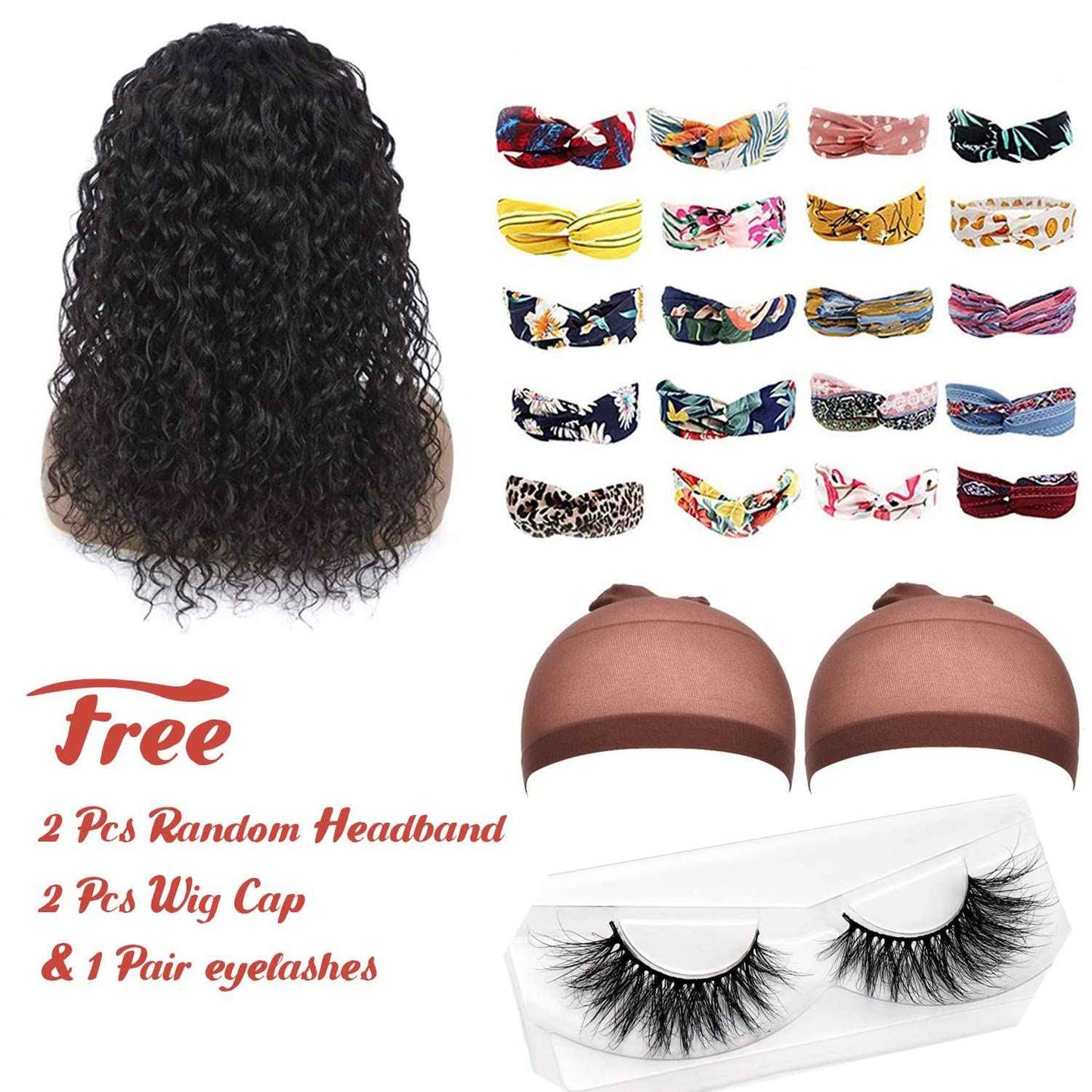 Claudianie Water Wave Headband Wig Human Hair for Black Women 12 Inch Wet and Wave Headband Wig Brazilian Virgin Hair Glueless None Lace Front Water Wave Wigs Human Hair Natural Black 150% Density