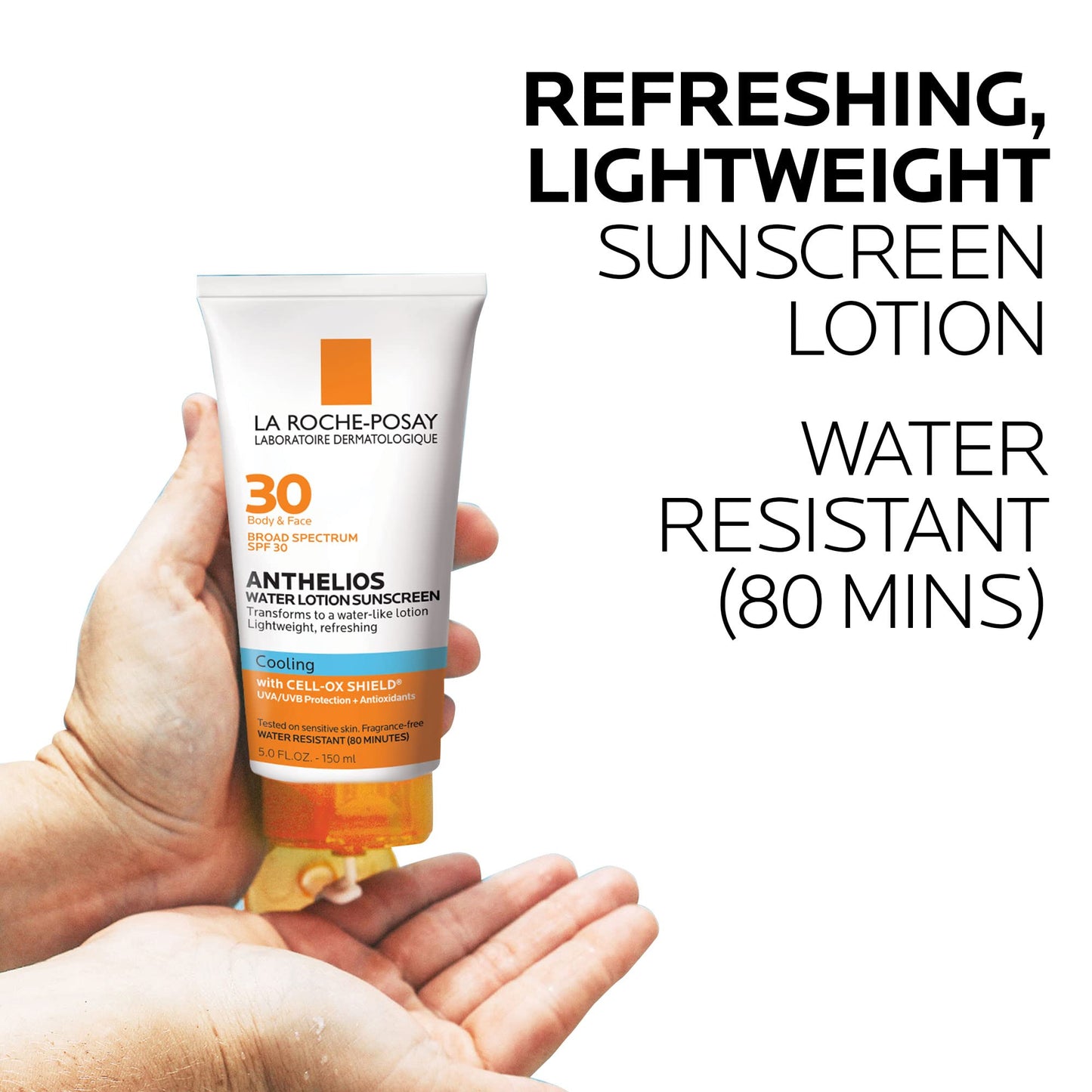 La Roche-Posay Anthelios Cooling Water Sunscreen Lotion | Water Based Sunscreen for Face & Body | Broad Spectrum SPF + Antioxidants | Fast Absorbing Water-Like Texture | Oil Free Sunscreen SPF 30