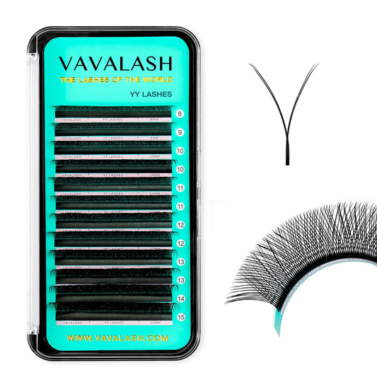 VAVALASH Y Lash Extensions C Curl 0.05mm 8mm Tray Easy Premade Volume 2D Fans Eyelash Extension YY Type Natural Volume Lashes Extension Soft Matte Black Lashes (YY-0.05-C-8mm)