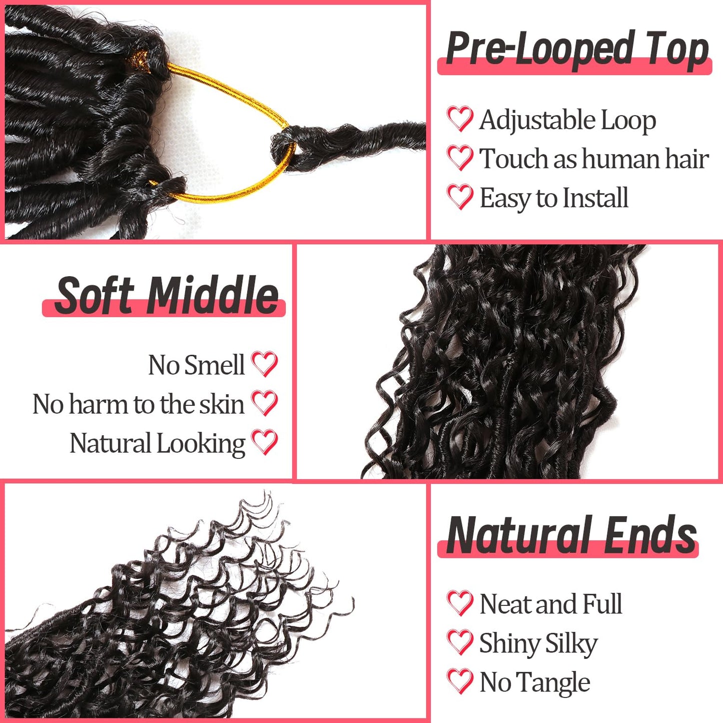 Goddess Locs Crochet Hair-24 Inch 8 Packs Boho Faux Locs Crochet Hair for Black Women Pre Looped Soft Locs with Curly Ends (1B#, 24 Inch(Pack of 8))