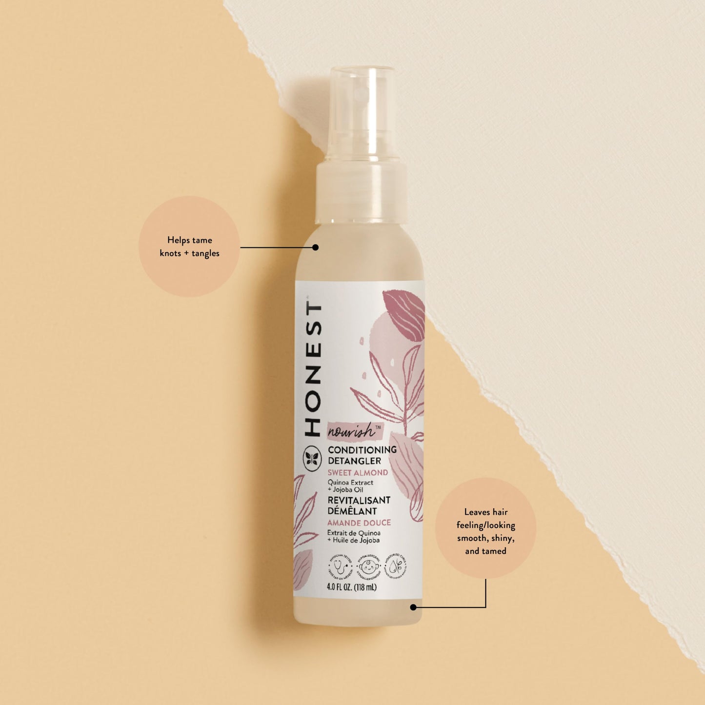 The Honest Company Conditioning Hair Detangler , Leave-in Conditioner + Fortifying Spray , Tear-free, Cruelty-Free, Hypoallergenic , Almond Nourishing, 4 fl oz