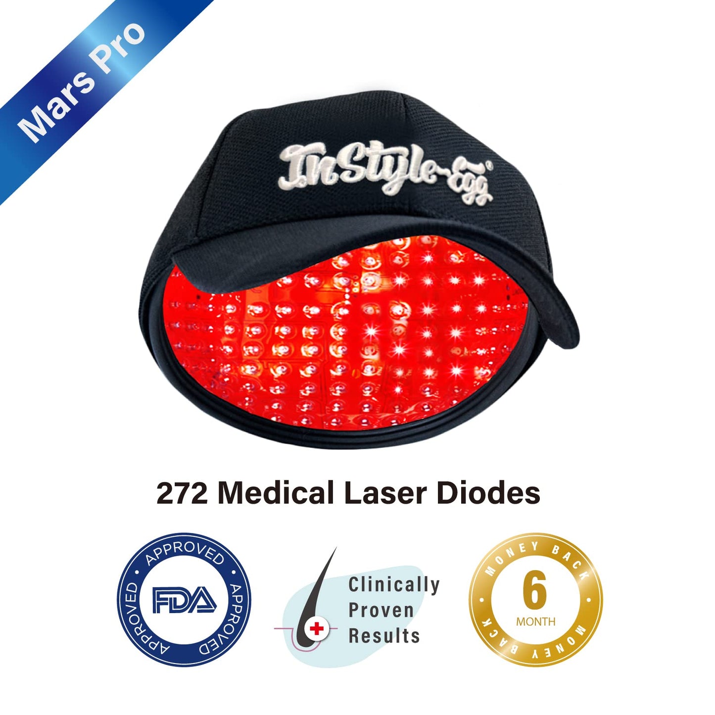 Instyle-Egg 272 Laser Cap for Hair Growth, FDA Cleared Hair Regrowth System for Men/Women, Scalp Treatment to Stop Hair Loss and Regrows Thinning Hair, Low Level Laser Therapy w/Medical Grade Lasers