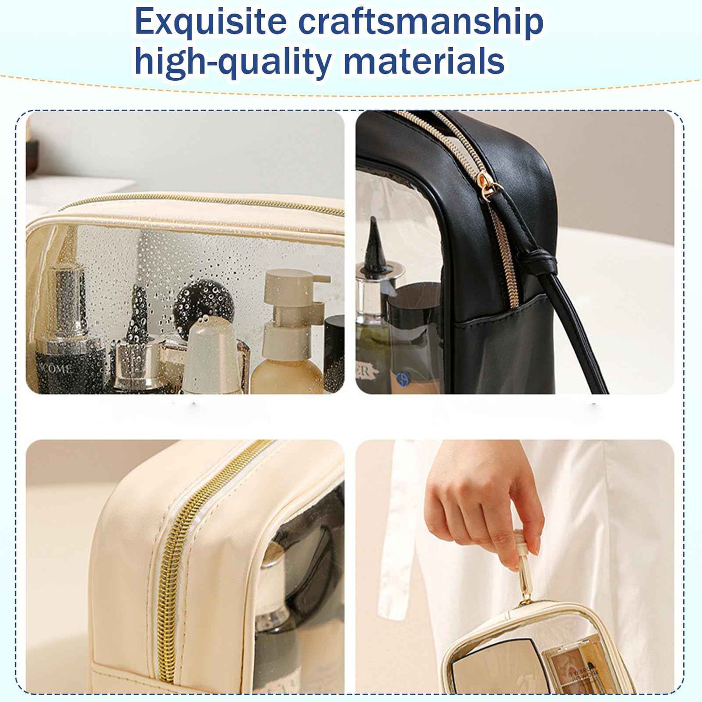 lllyan 3-Piece Travel Makeup Bag Clear Waterproof Toiletry Bag Set Large, Medium Small Sizes Travel Toiletry Organizer Pouch Cosmetic Storage for Bathroom (Black)