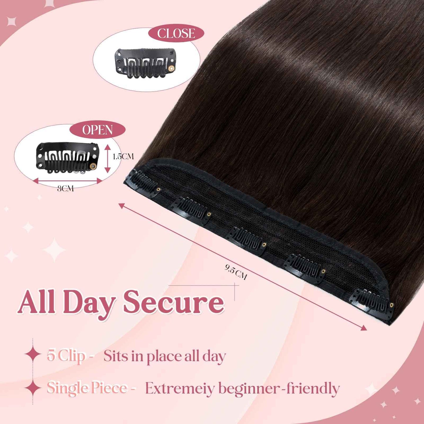 SEGOHAIR Clip In Hair Extensions for women One Piece 5 Clips Real Human Remy Hair Extension Long Straight Hairpieces for women 16 Inches #02 Dark Brown