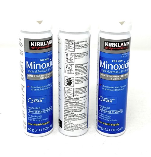 NEW - Kirkland Minoxidil for MEN Hair Growth Treatment Unscented 3 Month Supply Topical Aerosol 5% (Foam), (Compare to Men's Rogaine's Active Ingredient)