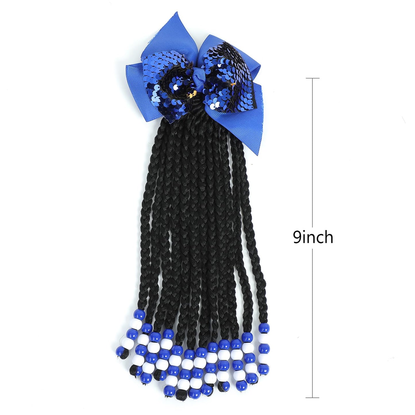 Kids Hair Accessories For Girls Kids Braided Ponytail Extension With Beads Braids Hair Extensions For Kids Pony Beads Synthetic Crochet Braids Hair (9 Inch(12 Stands), Purple&Transparent)