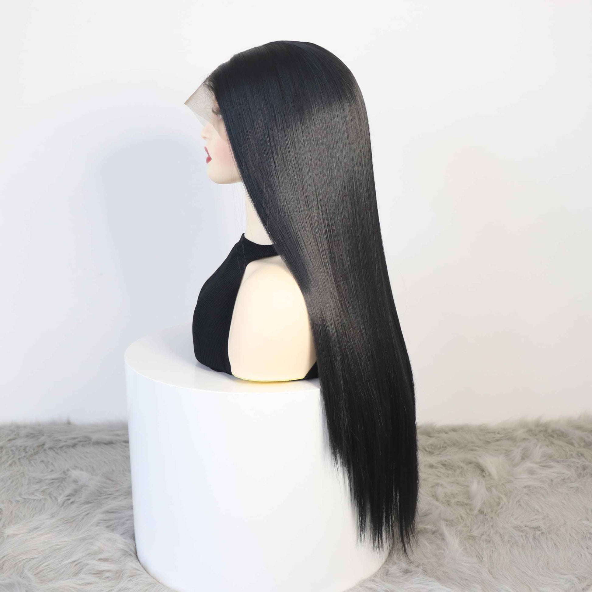 WXHWCX 13×6 Long Straight Synthetic Lace Front Wig For Women Smooth Wig Middle Part Black Synthetic Lace Wigs High Density Daily wigs For Women Party Wigs