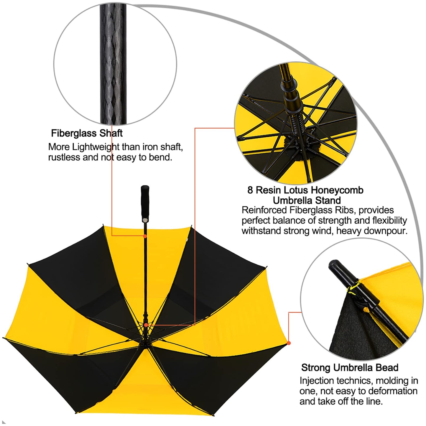 G4Free 54 Inch Automatic Open Golf Long Umbrella Extra Large Oversize Double Canopy Vented Windproof Waterproof Stick Umbrellas (Black/Yellow)