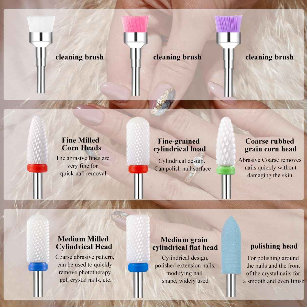 30 Pcs Nail Drill Bits Set with Stylish Nail Drill Bit Holder and Sanding Bands for Nail Drill,Professional Diamond Ceramic Nail Drill Bit for Electric Nail Drill Machines with 2/32" Interface