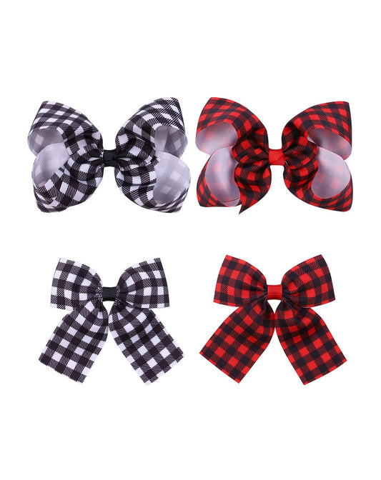 Checkered Plaid Hair Bow Clip Checkered Hair Barrettes Clips Buffalo Plaid Hair Bow Pin BBG71 (4 Pcs-E)