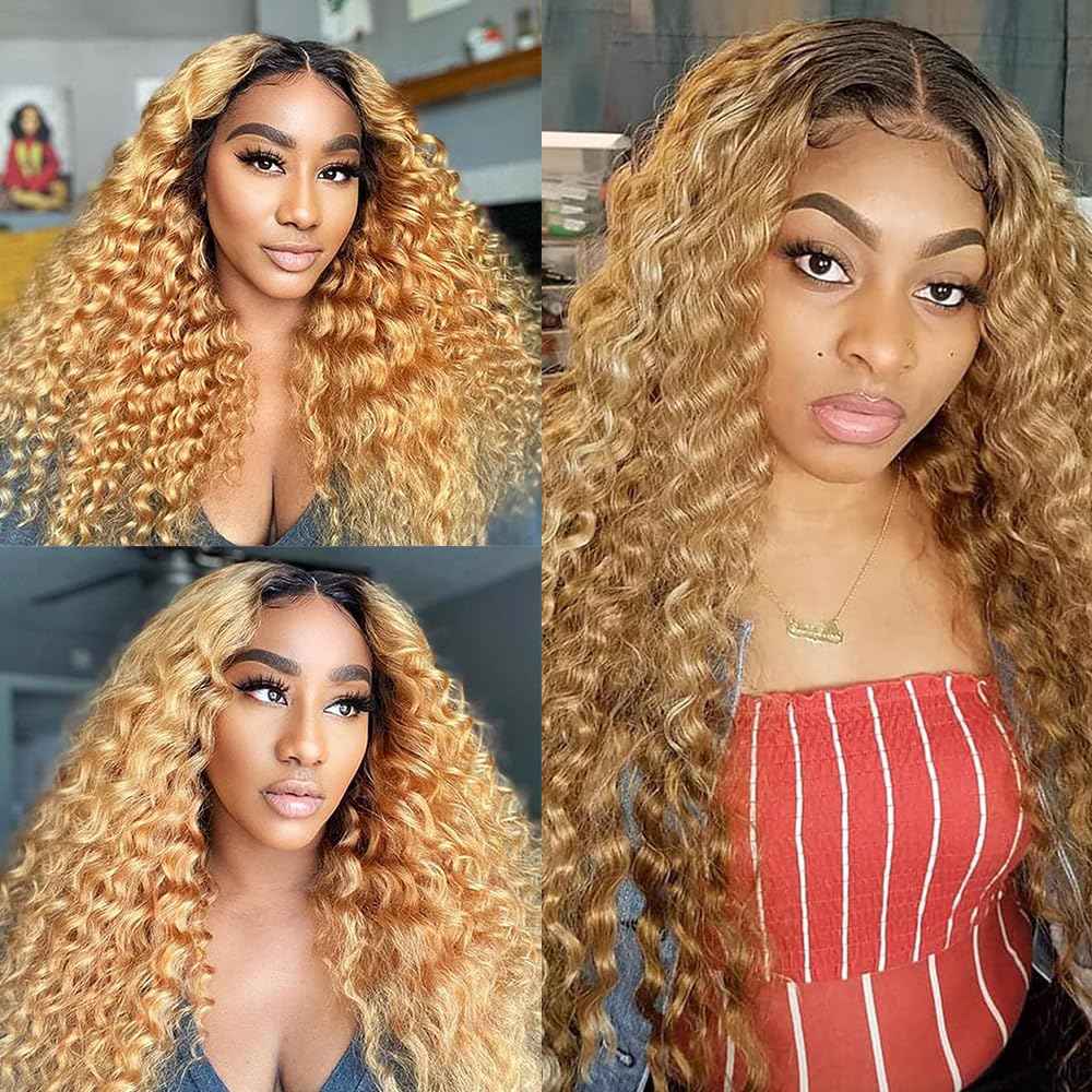 Freiuoke 1B27 Bundle Human Hair Ombre Deep Wave Bundles Color 27 Bundle 18 20 22 Inch Brazilian Virgin Remy Hair 3 Bundles