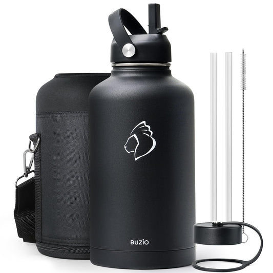 BUZIO Vacuum Insulated Stainless Steel Water Bottle 64oz (Cold for 48 Hrs/Hot for 24 Hrs) BPA Free Double Wall Travel Mug/Flask for Outdoor Sports Hiking, Cycling, Camping, Running