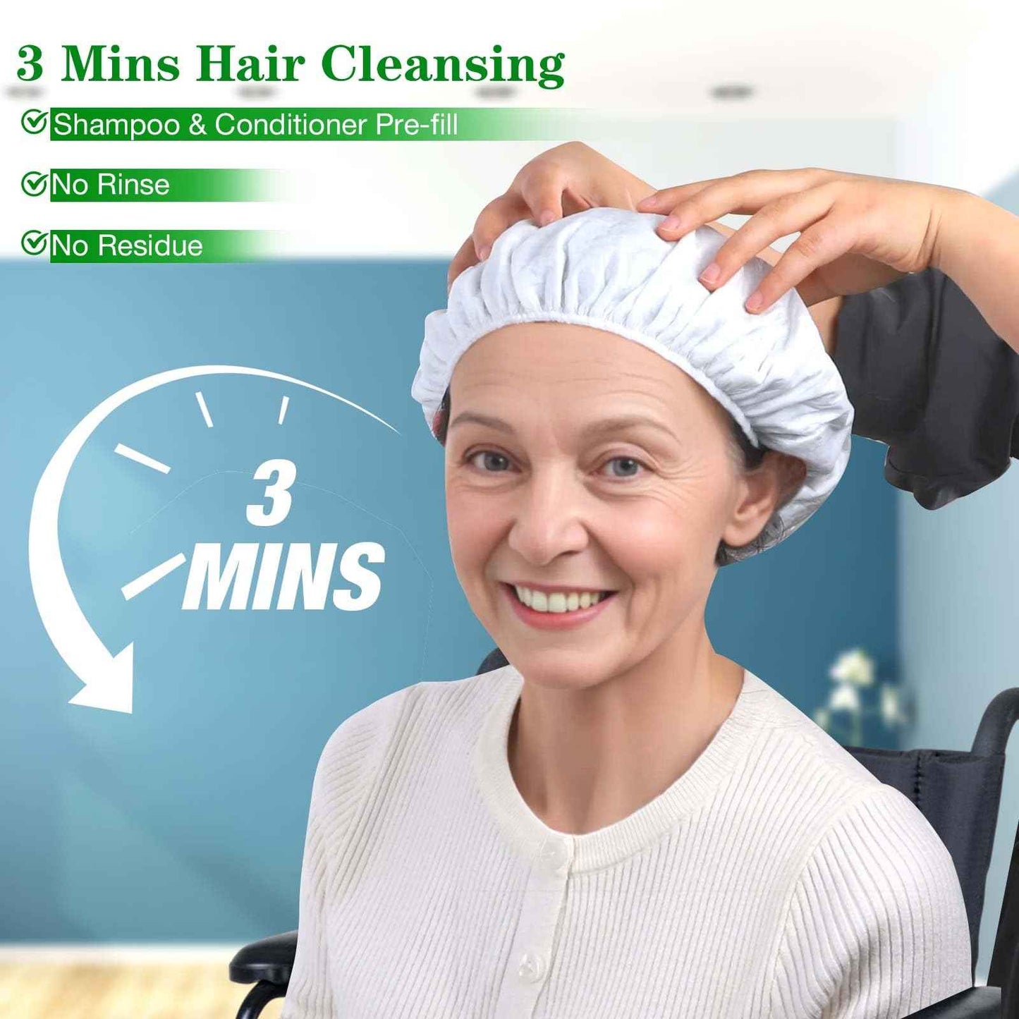 Shampoo Caps No Rinse, 12 Pack Waterless Shampoo Caps for Bedridden Patients and Elderly, Rinse Free Hair Washing Shower Caps for Post Surgery, Hospital, Camping